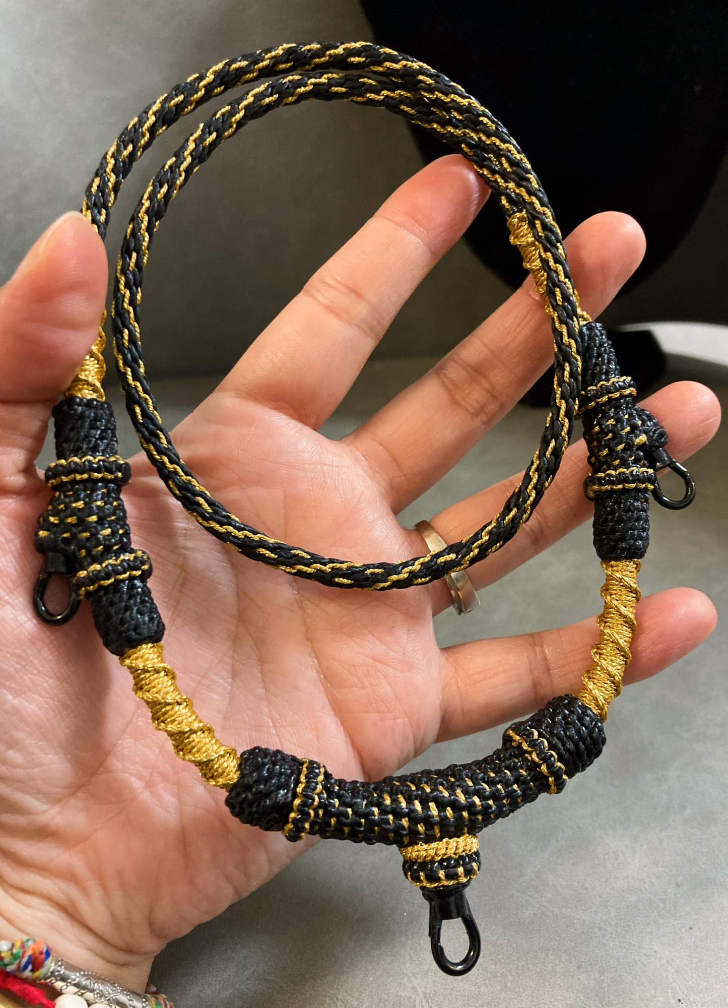 蠟繩3掛黑鋼扣佛牌繩