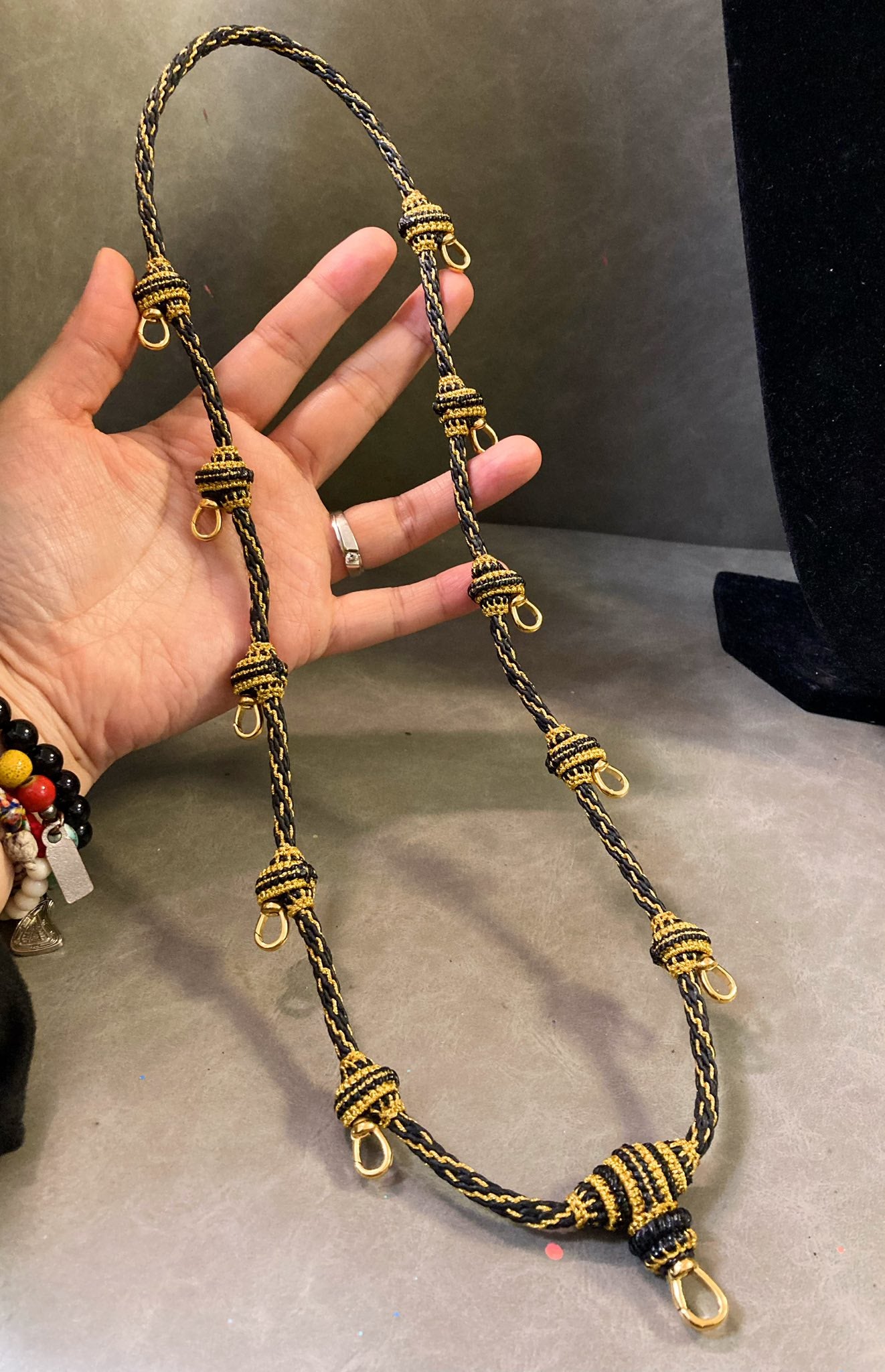 黑金蠟繩配11金扣佛牌鏈