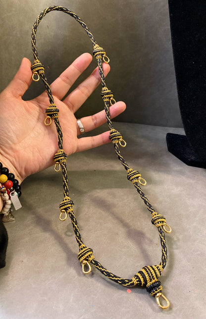 黑金蠟繩配11金扣佛牌鏈