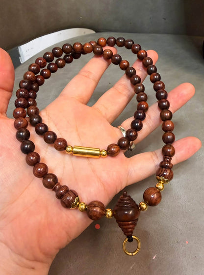 紅木珠單掛佛牌鏈